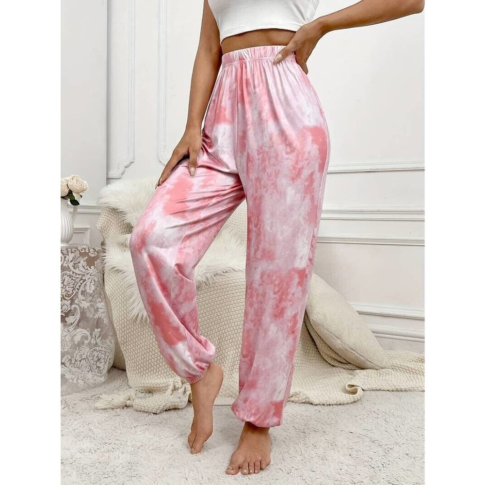 pink tie dye womans pajama bottoms rene rofe size large